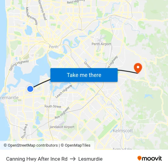 Canning Hwy After Ince Rd to Lesmurdie map