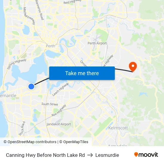 Canning Hwy Before North Lake Rd to Lesmurdie map