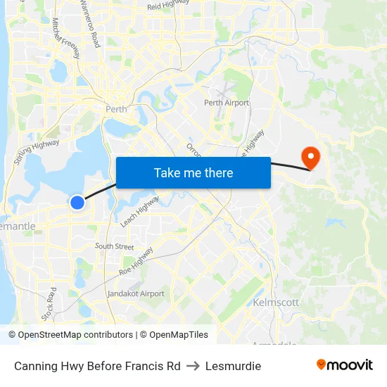 Canning Hwy Before Francis Rd to Lesmurdie map