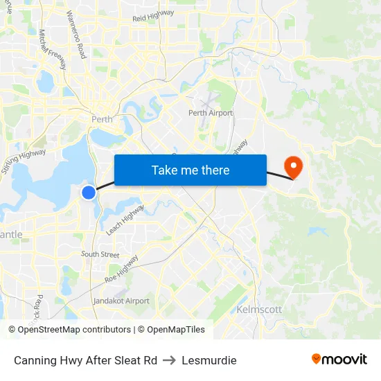 Canning Hwy After Sleat Rd to Lesmurdie map