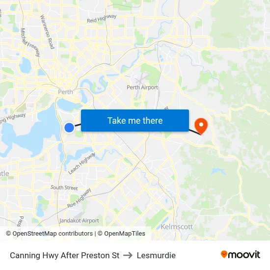 Canning Hwy After Preston St to Lesmurdie map