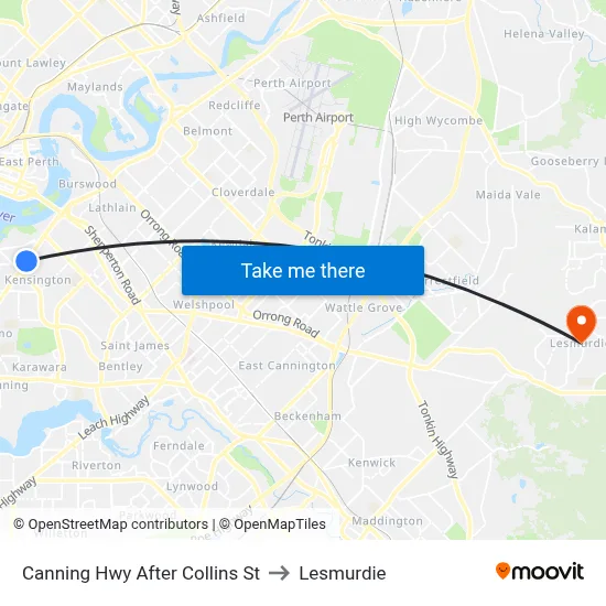 Canning Hwy After Collins St to Lesmurdie map