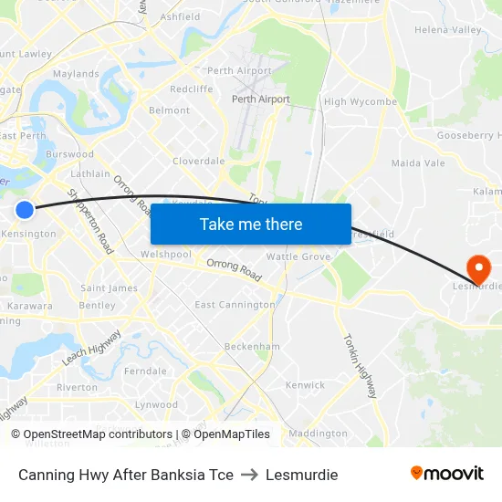 Canning Hwy After Banksia Tce to Lesmurdie map