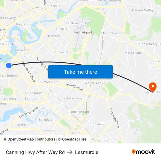 Canning Hwy After Way Rd to Lesmurdie map