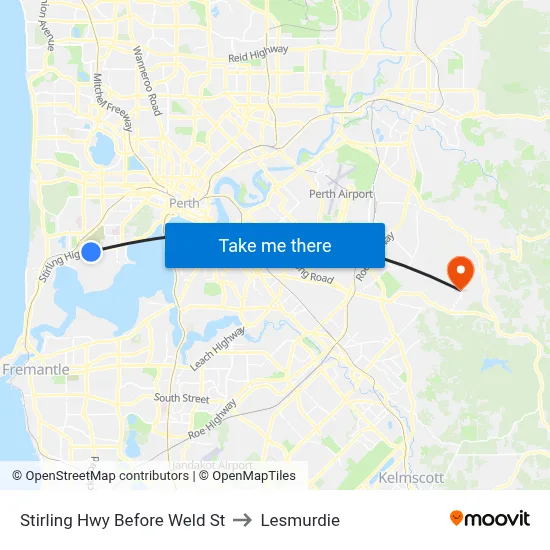 Stirling Hwy Before Weld St to Lesmurdie map