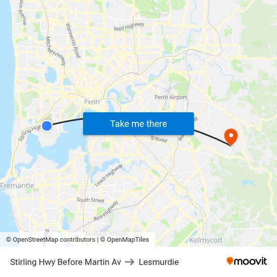 Stirling Hwy Before Martin Av to Lesmurdie map