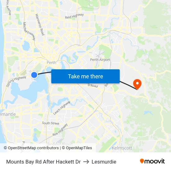 Mounts Bay Rd After Hackett Dr to Lesmurdie map