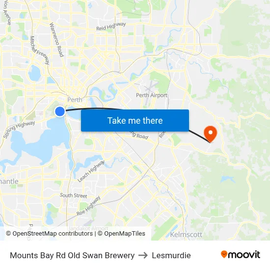 Mounts Bay Rd Old Swan Brewery to Lesmurdie map