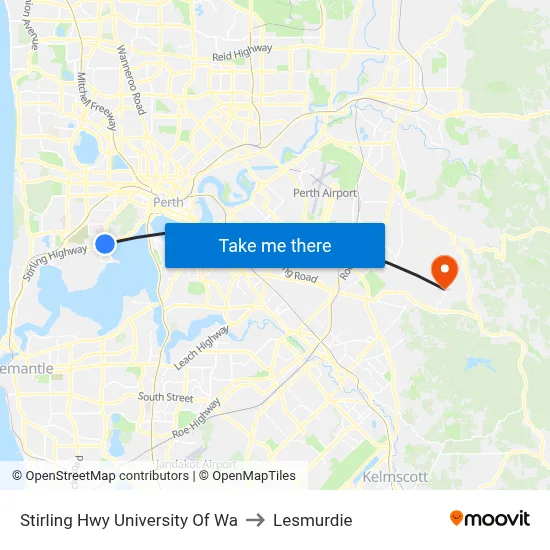 Stirling Hwy University Of Wa to Lesmurdie map