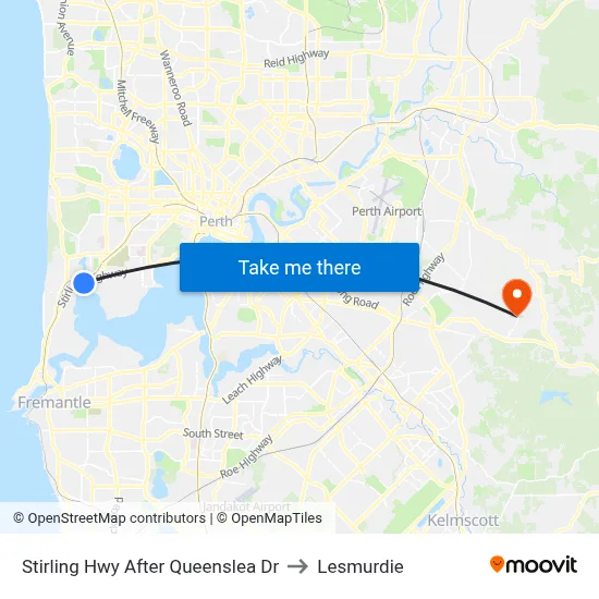 Stirling Hwy After Queenslea Dr to Lesmurdie map