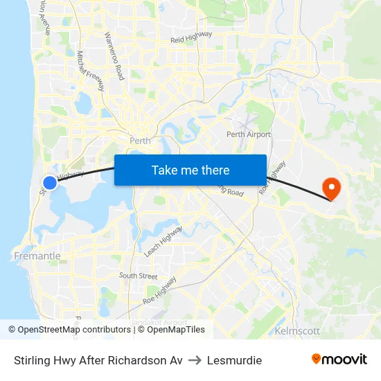 Stirling Hwy After Richardson Av to Lesmurdie map