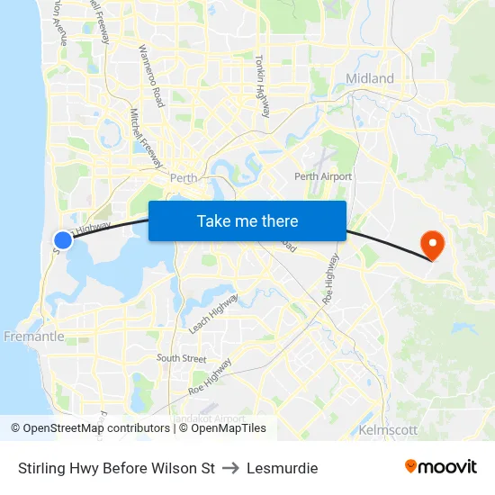 Stirling Hwy Before Wilson St to Lesmurdie map