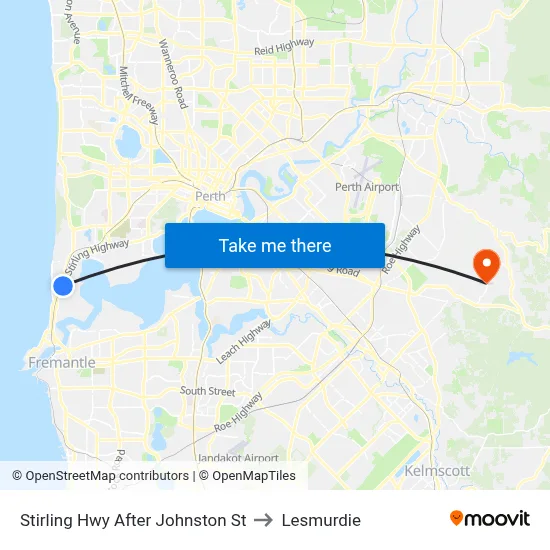 Stirling Hwy After Johnston St to Lesmurdie map