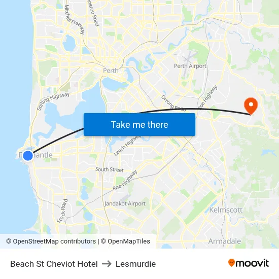 Beach St Cheviot Hotel to Lesmurdie map