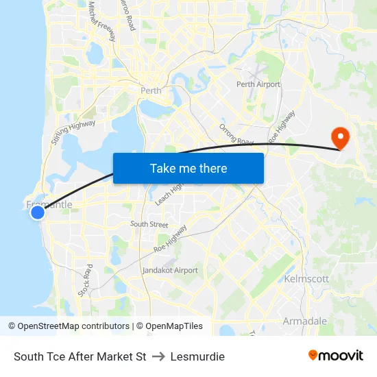 South Tce After Market St to Lesmurdie map