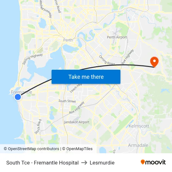 South Tce - Fremantle Hospital to Lesmurdie map