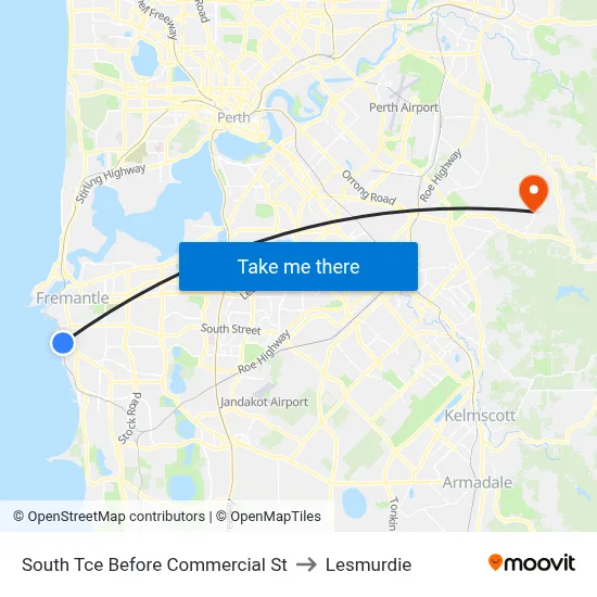 South Tce Before Commercial St to Lesmurdie map