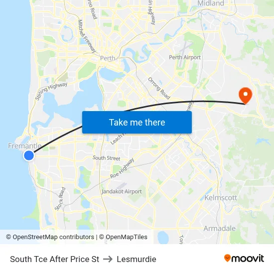 South Tce After Price St to Lesmurdie map