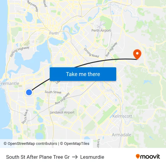 South St After Plane Tree Gr to Lesmurdie map