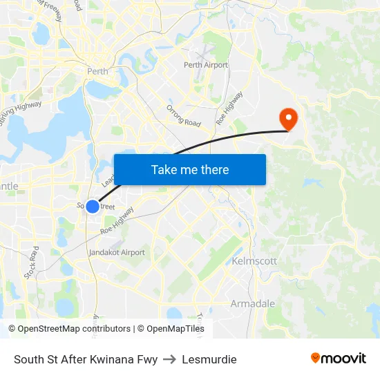 South St After Kwinana Fwy to Lesmurdie map