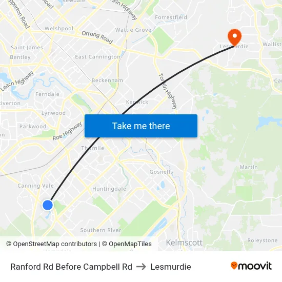Ranford Rd Before Campbell Rd to Lesmurdie map