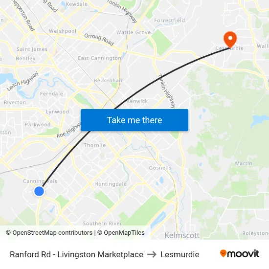 Ranford Rd - Livingston Marketplace to Lesmurdie map