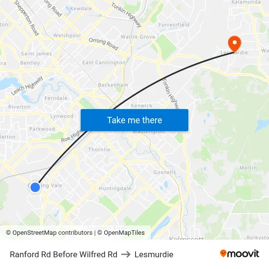 Ranford Rd Before Wilfred Rd to Lesmurdie map