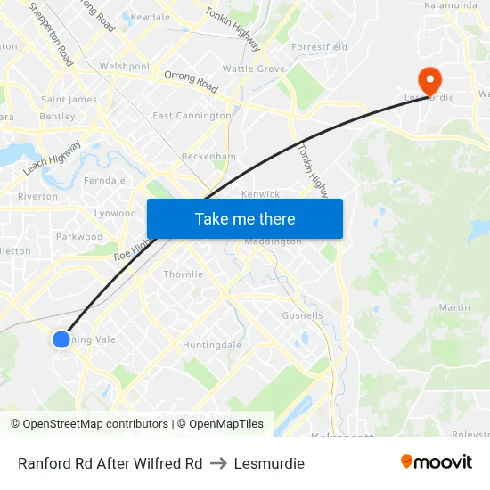 Ranford Rd After Wilfred Rd to Lesmurdie map