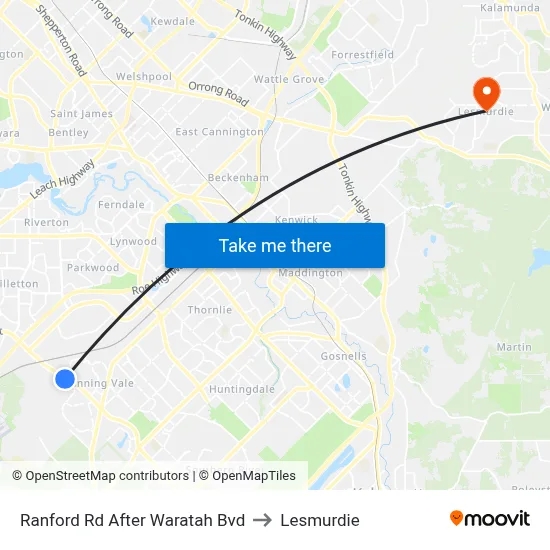 Ranford Rd After Waratah Bvd to Lesmurdie map
