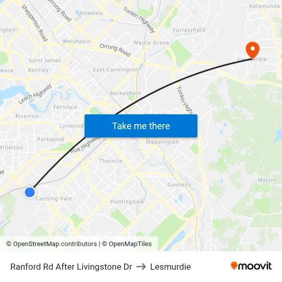 Ranford Rd After Livingstone Dr to Lesmurdie map