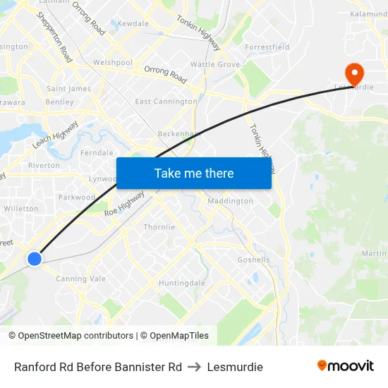 Ranford Rd Before Bannister Rd to Lesmurdie map