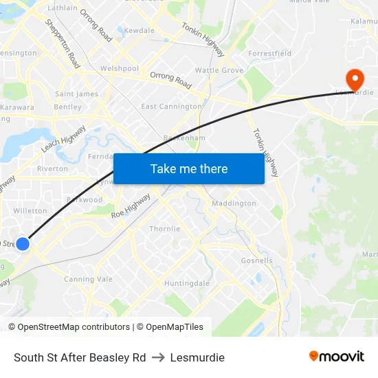 South St After Beasley Rd to Lesmurdie map