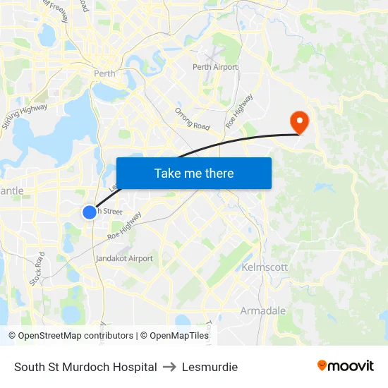 South St Murdoch Hospital to Lesmurdie map