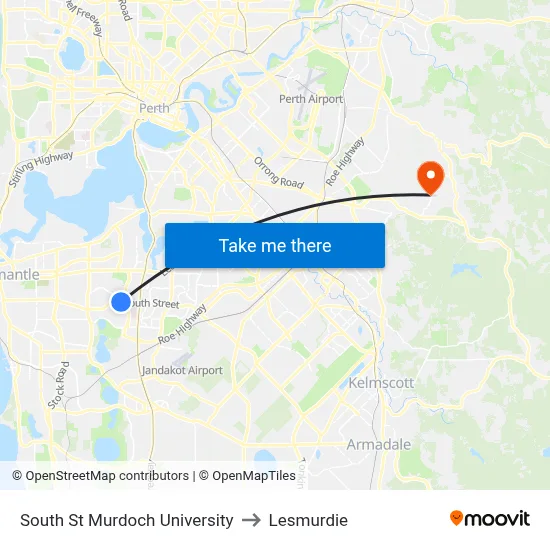 South St Murdoch University to Lesmurdie map