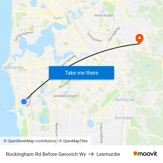 Rockingham Rd Before Gerovich Wy to Lesmurdie map