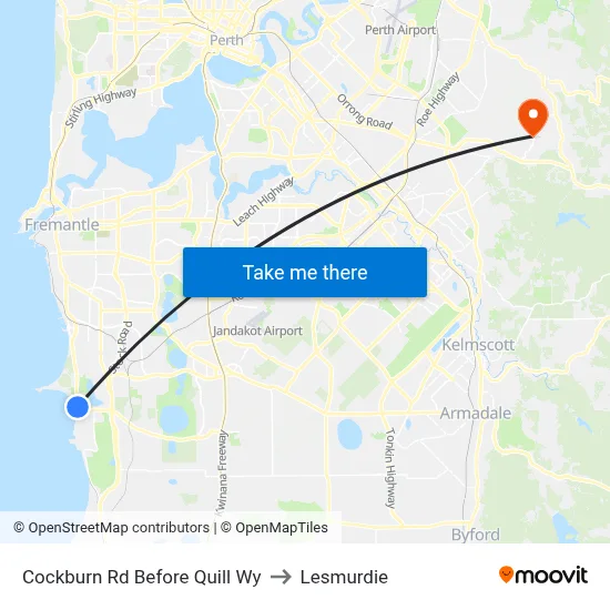 Cockburn Rd Before Quill Wy to Lesmurdie map