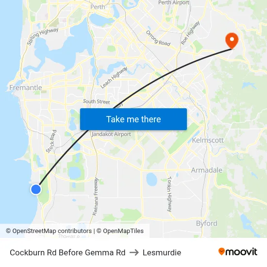 Cockburn Rd Before Gemma Rd to Lesmurdie map