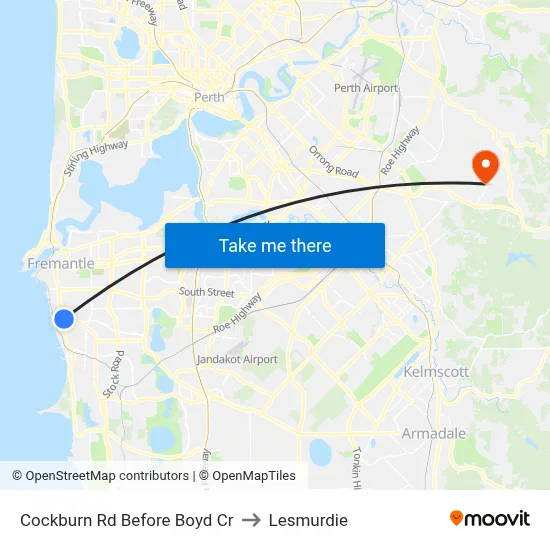 Cockburn Rd Before Boyd Cr to Lesmurdie map