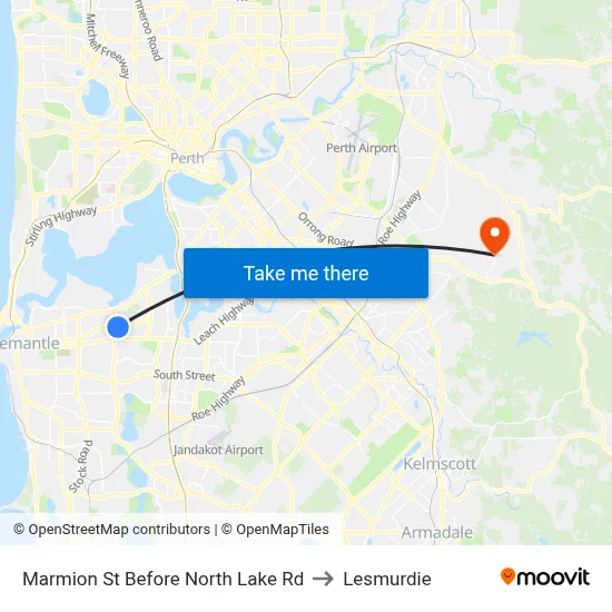 Marmion St Before North Lake Rd to Lesmurdie map