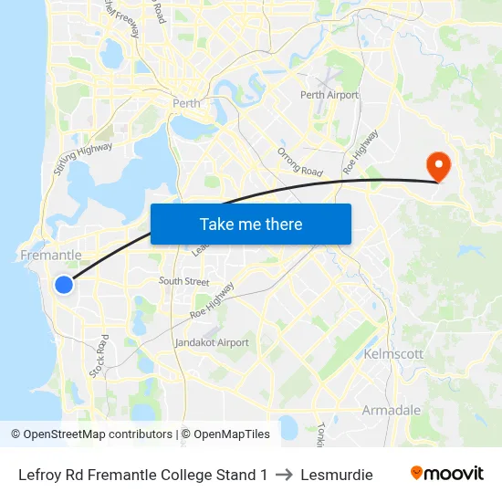 Lefroy Rd Fremantle College Stand 1 to Lesmurdie map