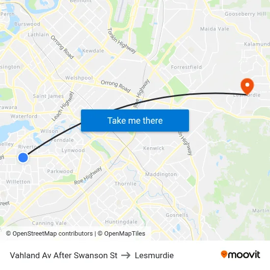 Vahland Av After Swanson St to Lesmurdie map