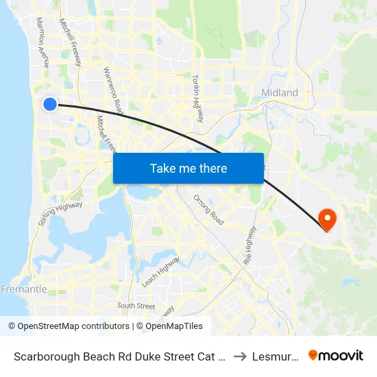 Scarborough Beach Rd Duke Street Cat Id 15 to Lesmurdie map