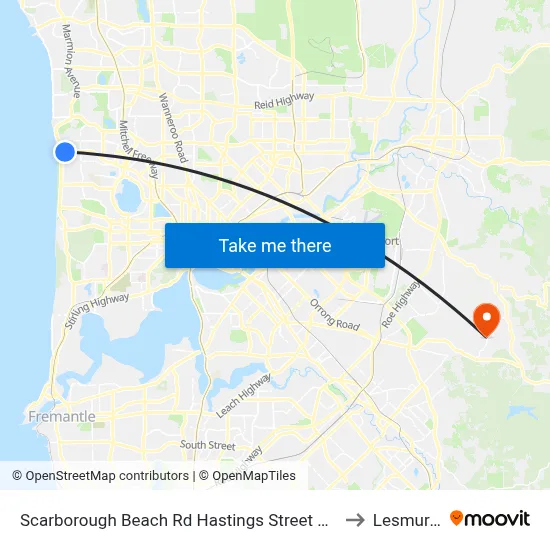 Scarborough Beach Rd Hastings Street Cat Id 19 to Lesmurdie map
