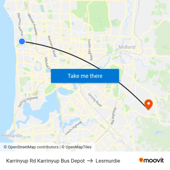 Karrinyup Rd Karrinyup Bus Depot to Lesmurdie map