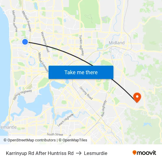 Karrinyup Rd After Huntriss Rd to Lesmurdie map