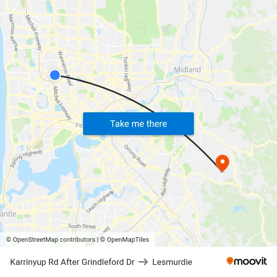 Karrinyup Rd After Grindleford Dr to Lesmurdie map