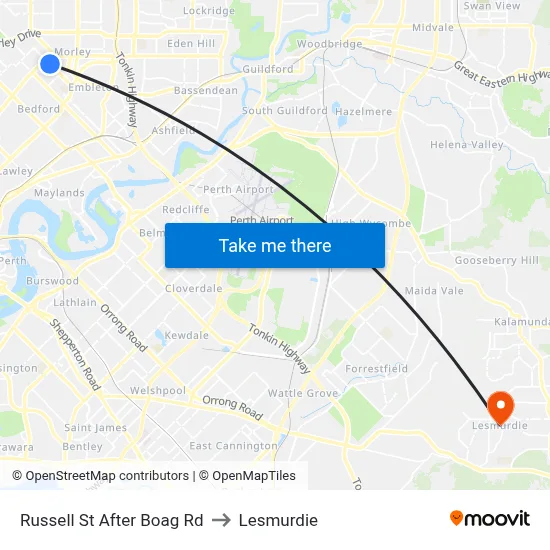 Russell St After Boag Rd to Lesmurdie map