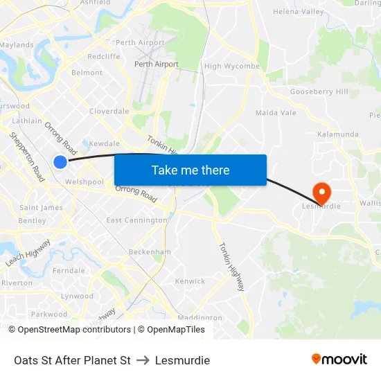 Oats St After Planet St to Lesmurdie map