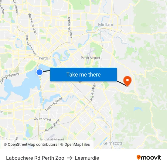 Labouchere Rd Perth Zoo to Lesmurdie map