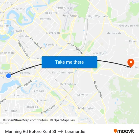 Manning Rd Before Kent St to Lesmurdie map
